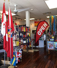 store display with Open flag